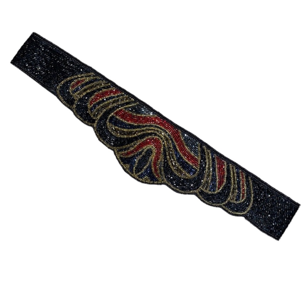Beaded Sequin Belt Black, Red, Gold Party Dress Size Large